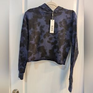 NWT Revolve 525 America Blue Black Tie Dye Cropped Hoodie XS